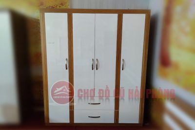 tủ quần áo gỗ công nghiệp sơn trắng đánh bóng 4 cánh